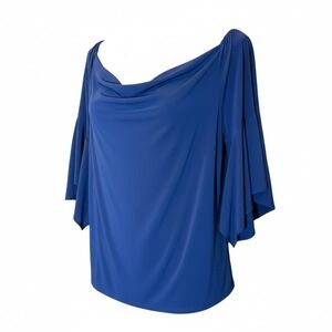 Joanna Hope Royal‎ Blue Off Shoulder Drape Cowl Neck Bell Sleeve Top Women's 28